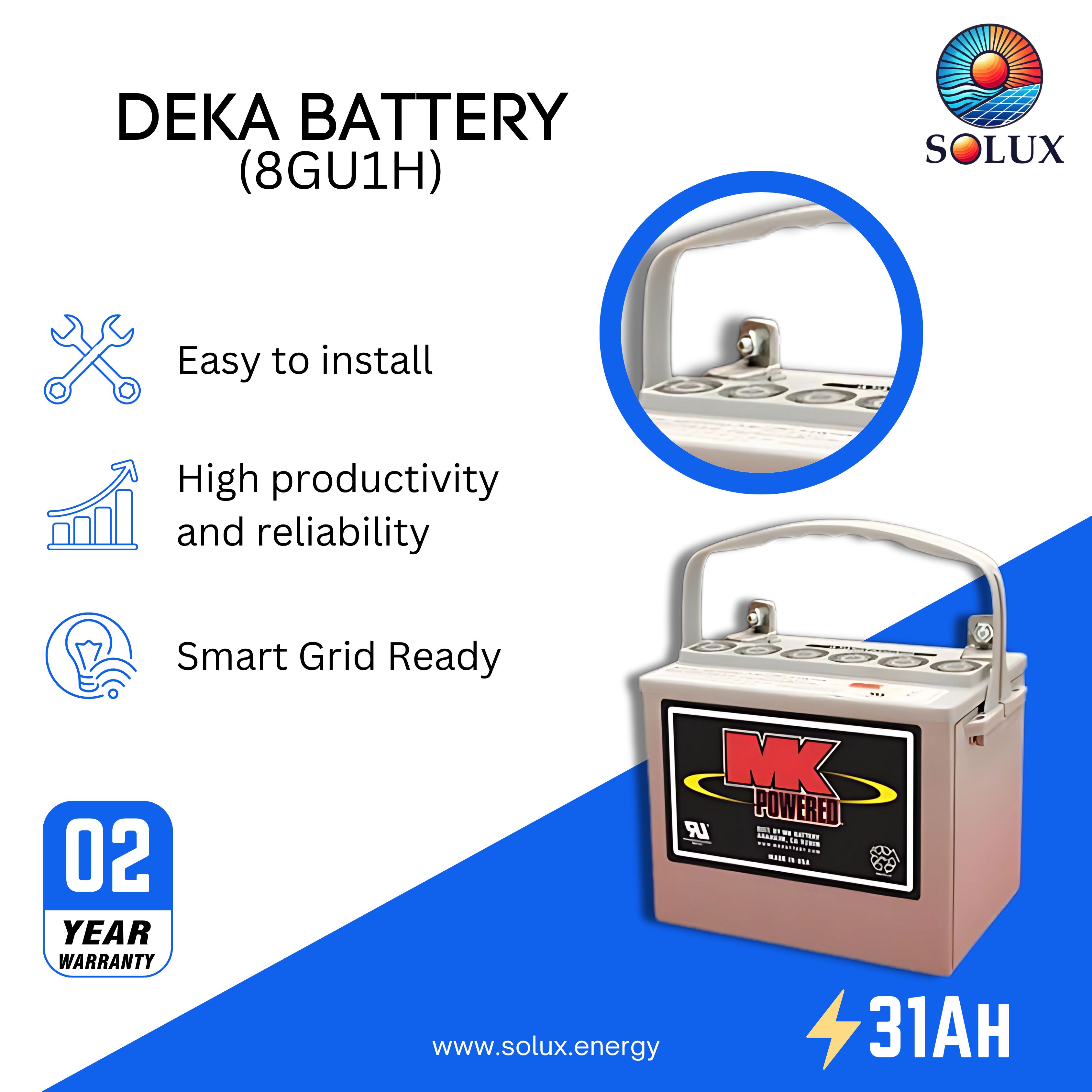 This is an image of MK Deka 31Ah 12V Deep Cycle Gel Battery 8GU1H